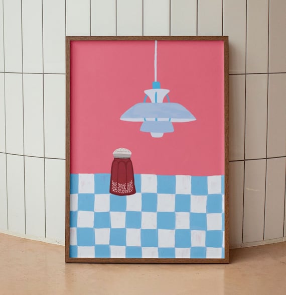 Salt And Light Pendant Lamp Checkerboard Retro Kitchen Poster