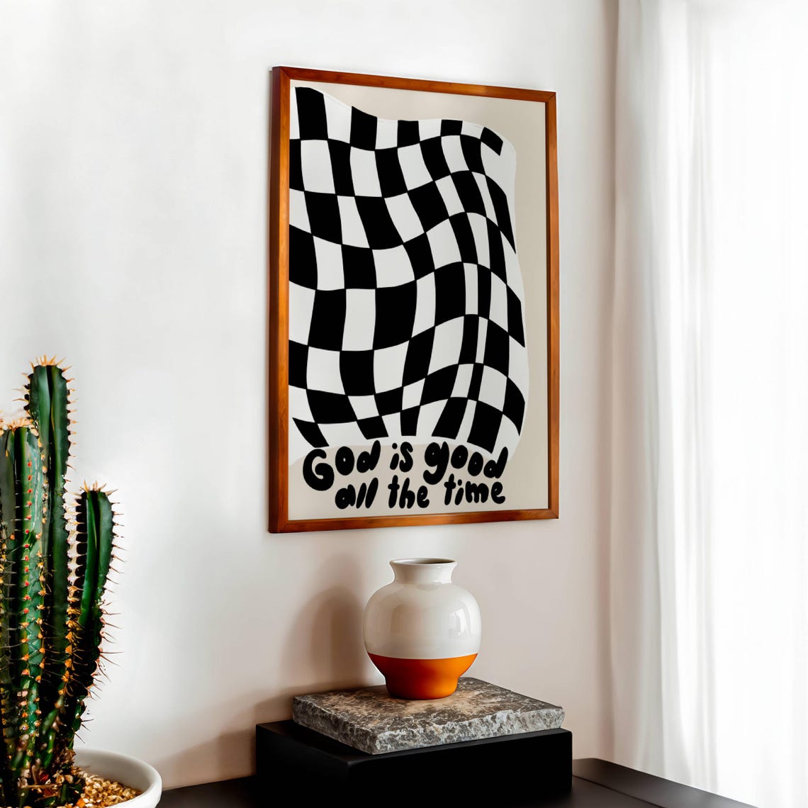 God Is Good All the Time Black White Checkerboard Faith Poster - Image 2