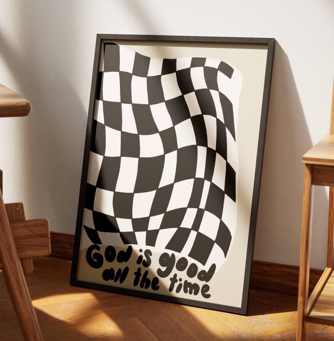 God Is Good All the Time Black White Checkerboard Faith Poster - Image 3
