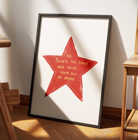 He Counts The Stars And Calls Them By Name Big Red Star Poster