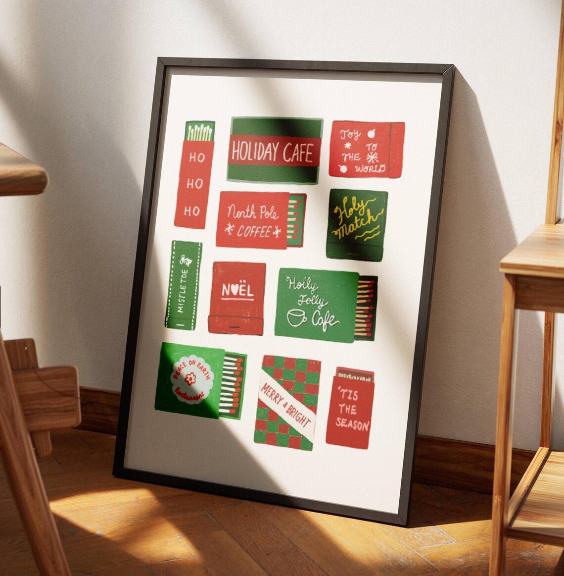 Christmas Matchbox Collection Nine Vintage Boxes Red Green Holiday Poster - Image 2