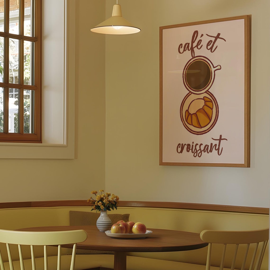 Cafe Et Croissant Script Typography French Breakfast Kitchen Poster