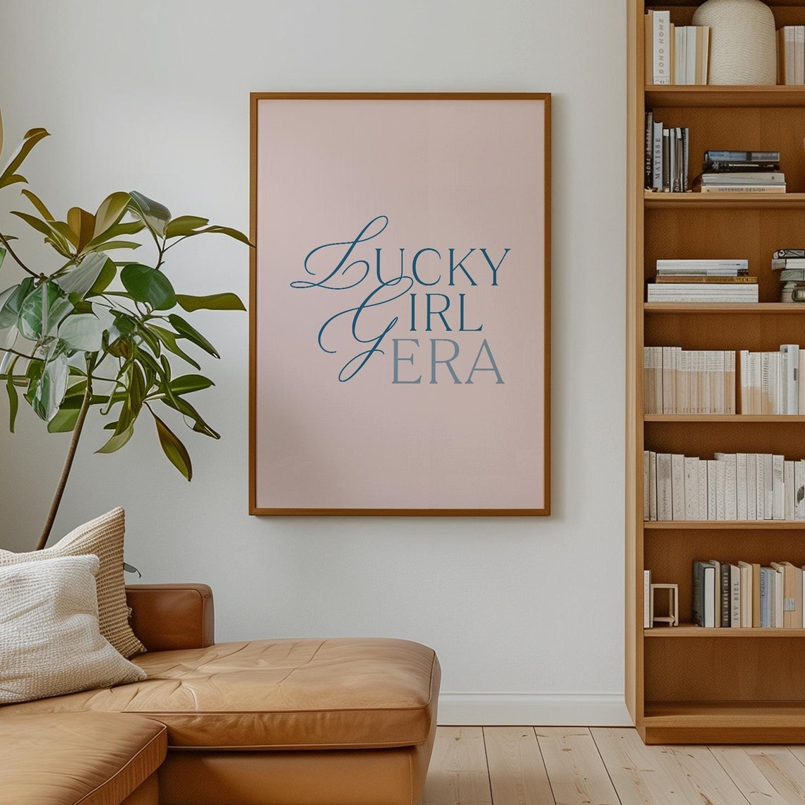 Lucky Girl Era Blue Script Affirmation Pink Minimalist Quote Poster