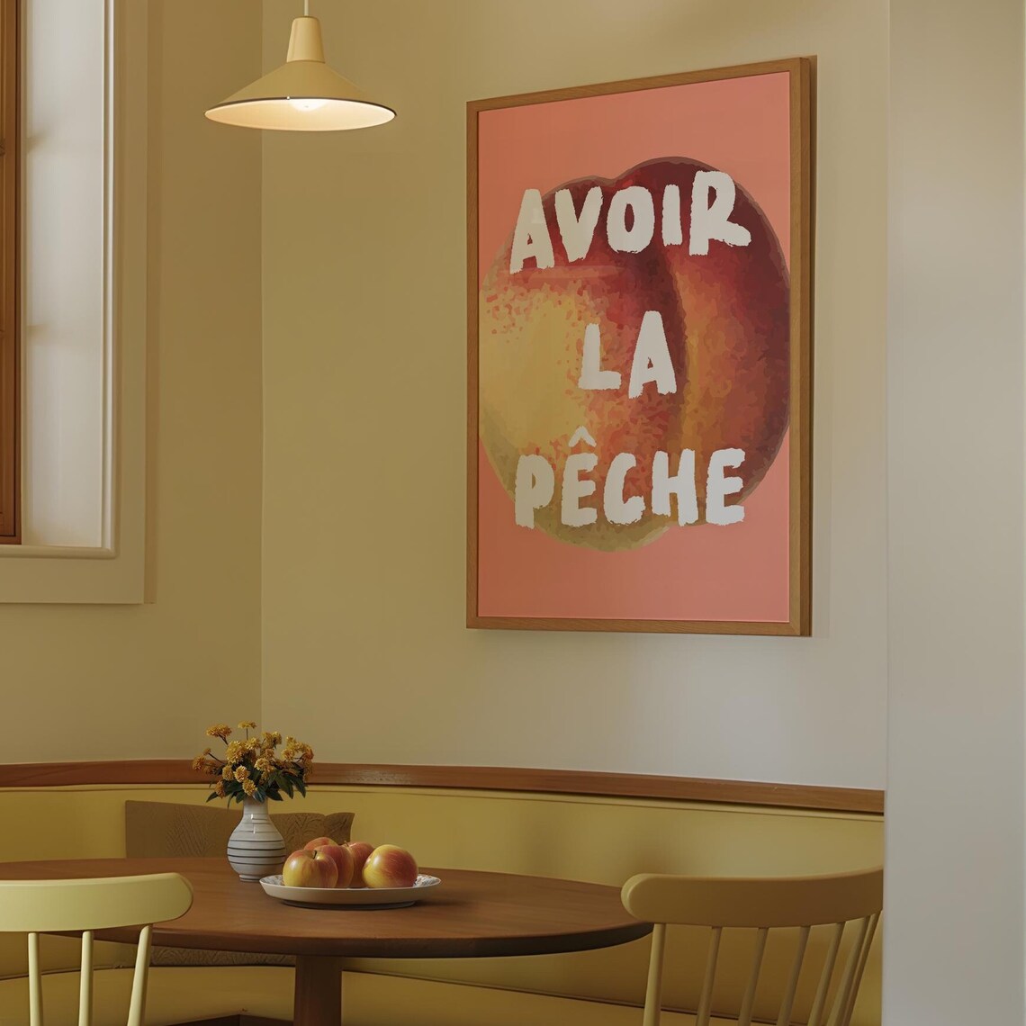 Avoir La Pêche French Peach Idiom Watercolor Kitchen Quote Poster