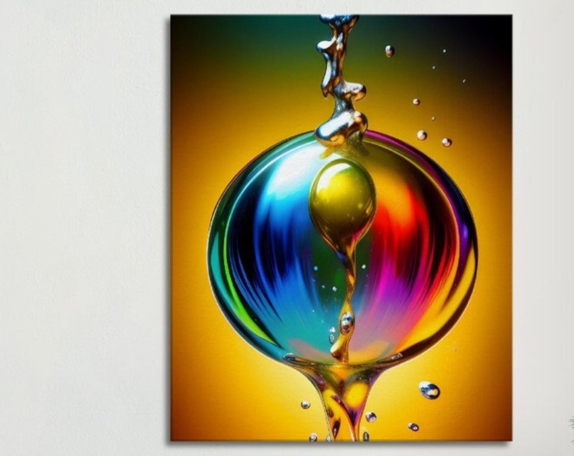 Rainbow Glass Bubble Amber Gold Abstract Liquid Paint Art Poster
