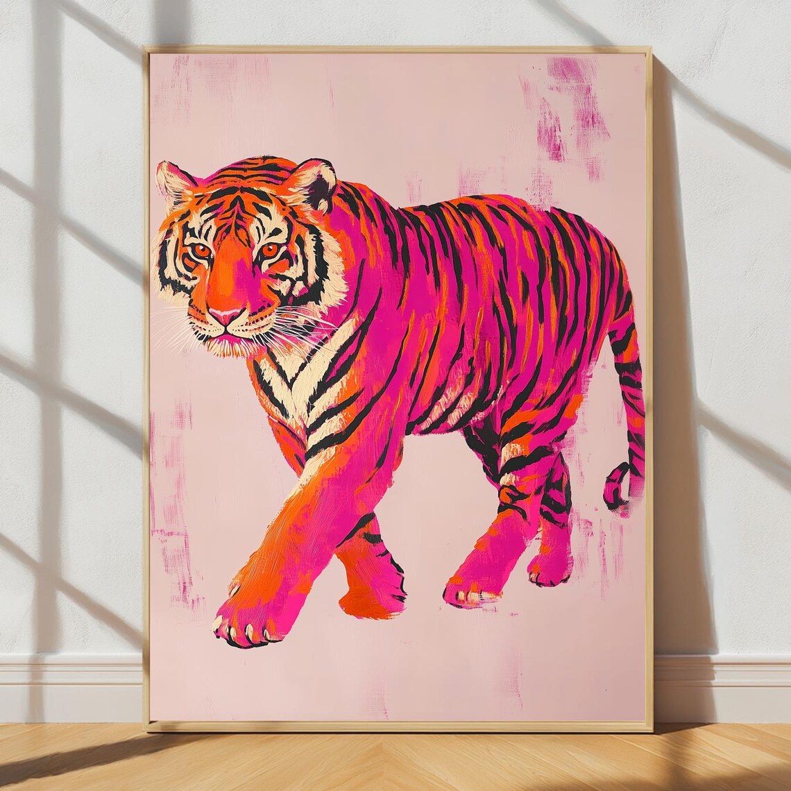 Pink Tiger Art Print, Vibrant Maximalist Jungle Decor