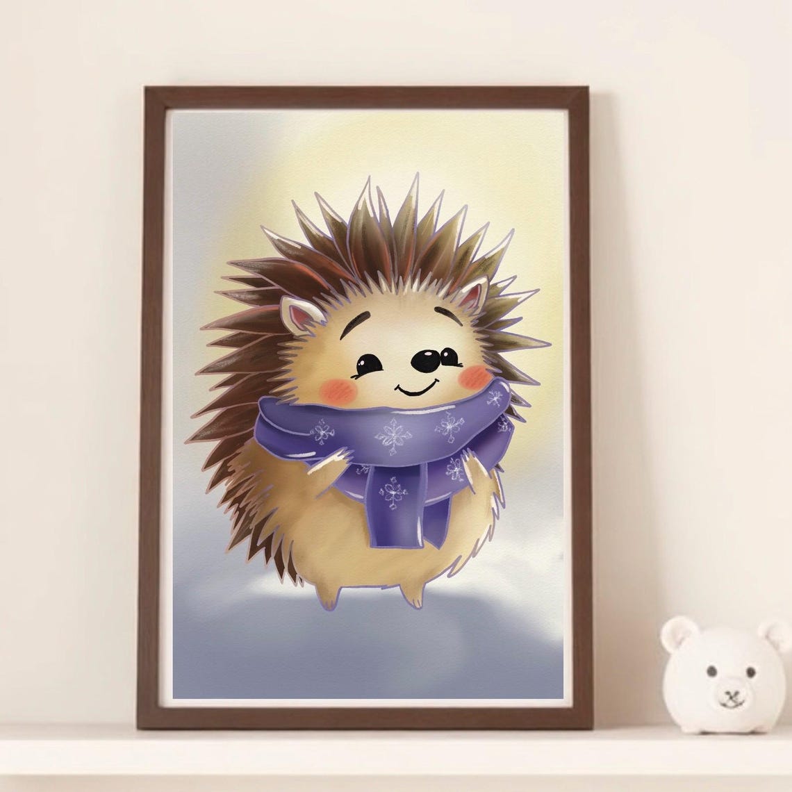 Cute Little Hedgehog With A Velvet Scarf Nursery Children Room Poster