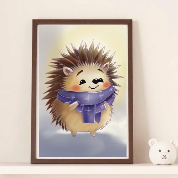 Cute Little Hedgehog With A Velvet Scarf Nursery Children Room Poster