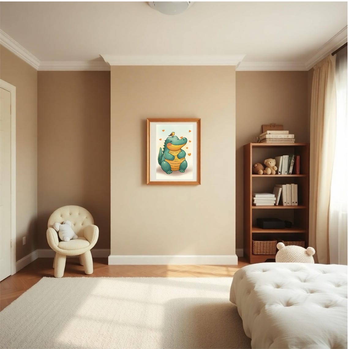 A Cute Little Dino Friend With Birdie Poster For Nursery Or Children Room - Image 2