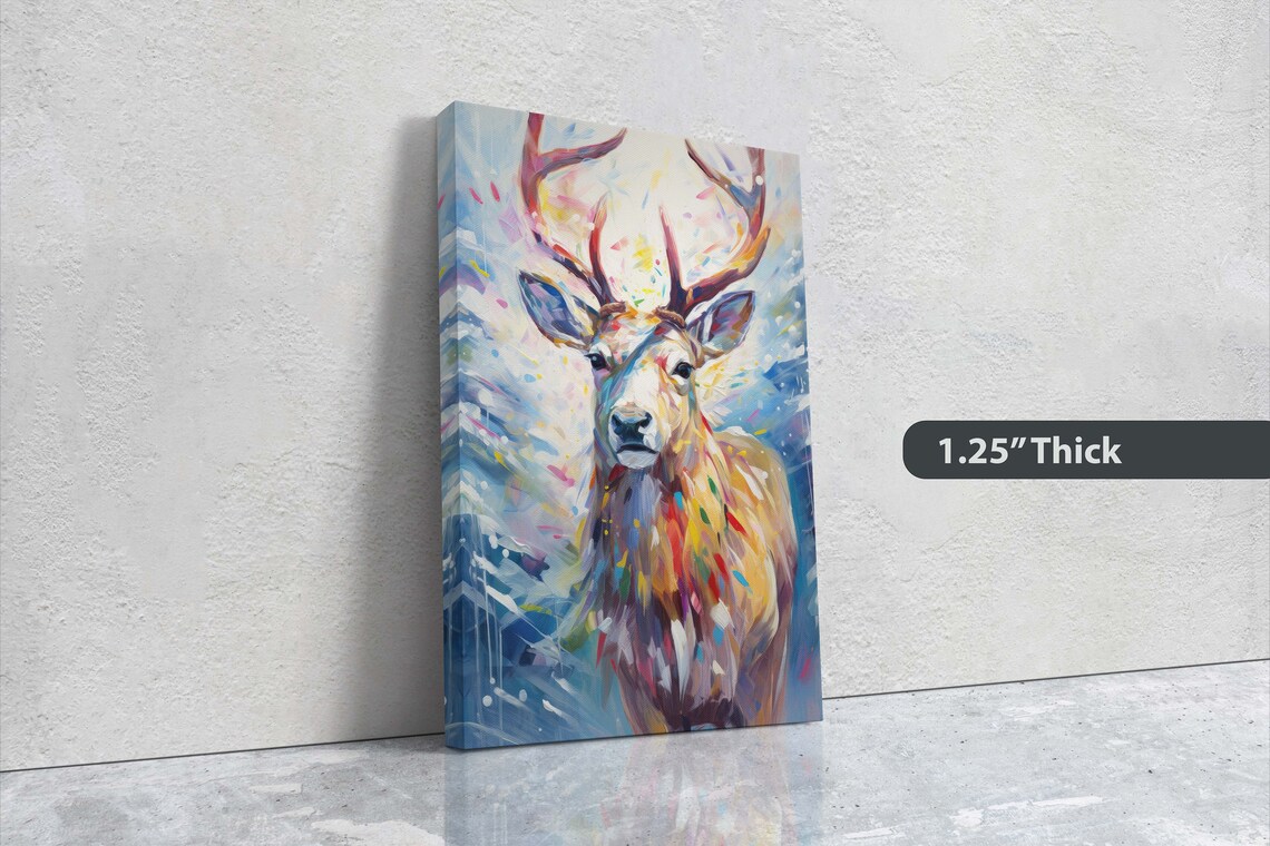 Vibrant Reindeer Portrait Pastel Brushstrokes Winter Animal Art Poster - Image 3