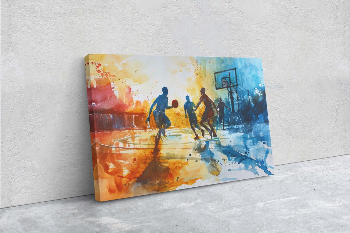 Street Basketball Players Sunset Watercolor Urban Court Sports Poster - Image 2