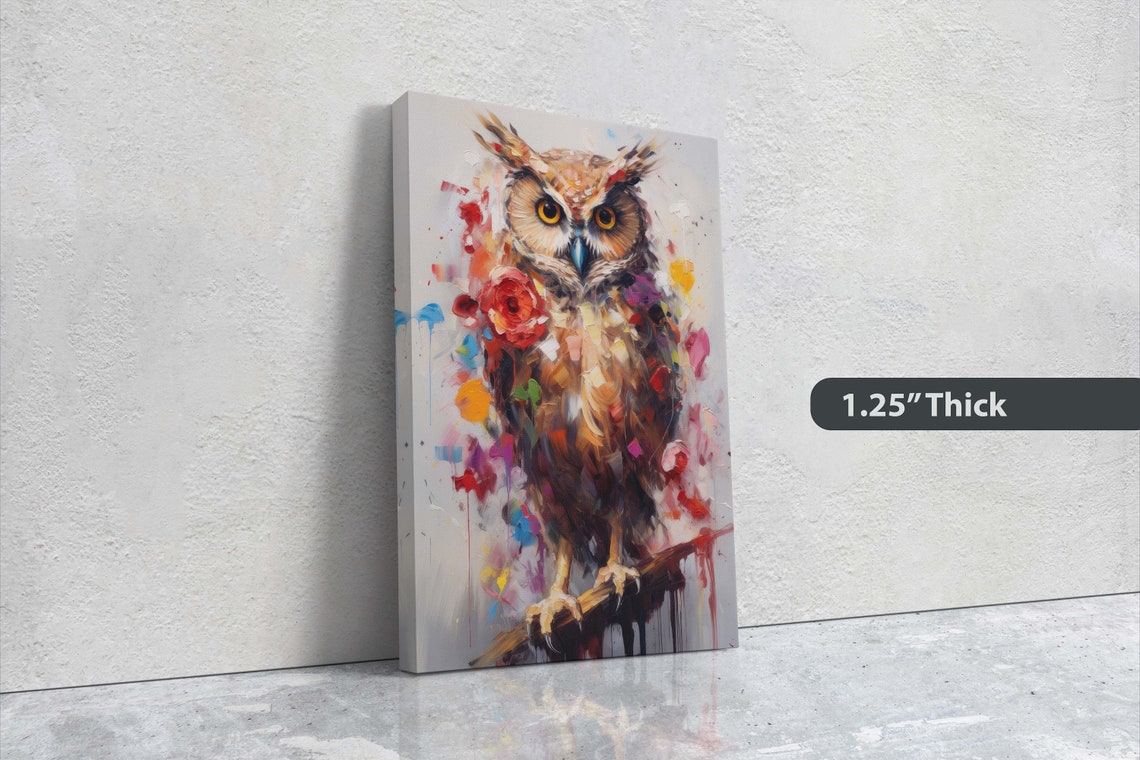 Expressive Brown Owl With Red Rose Abstract Wildlife Art Poster - Image 3