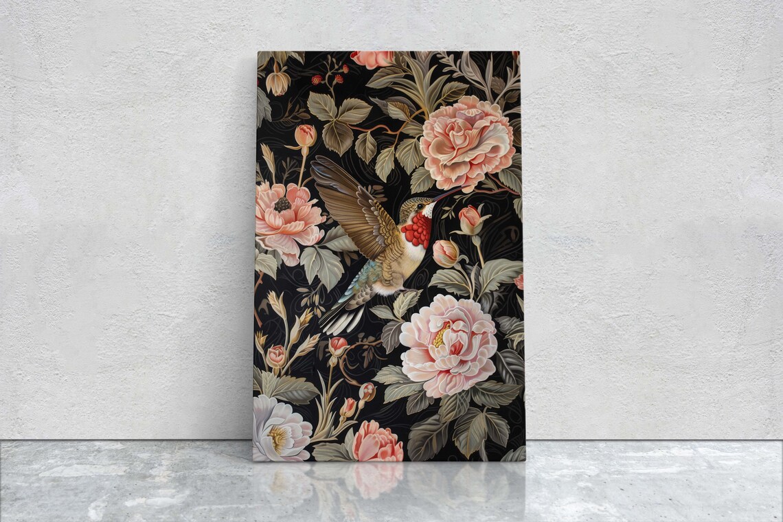 Hummingbird, William Morris-Inspired Floral Art Print