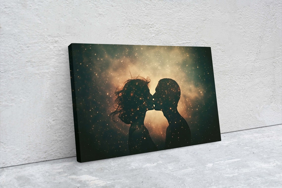 Starry Night Kiss Silhouette Couple Romance Celestial Love Wall Art - Image 2