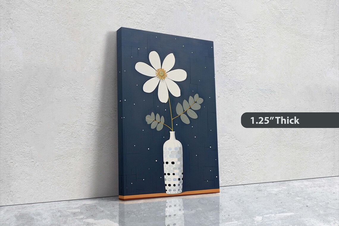 White Flower Eucalyptus White Vase Dark Navy Minimalist Art Poster - Image 3