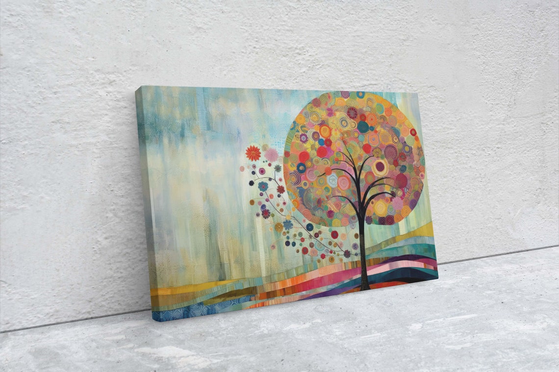 Whimsical Circle Tree Of Life Colorful Round Canopy Meadow Poster - Image 2