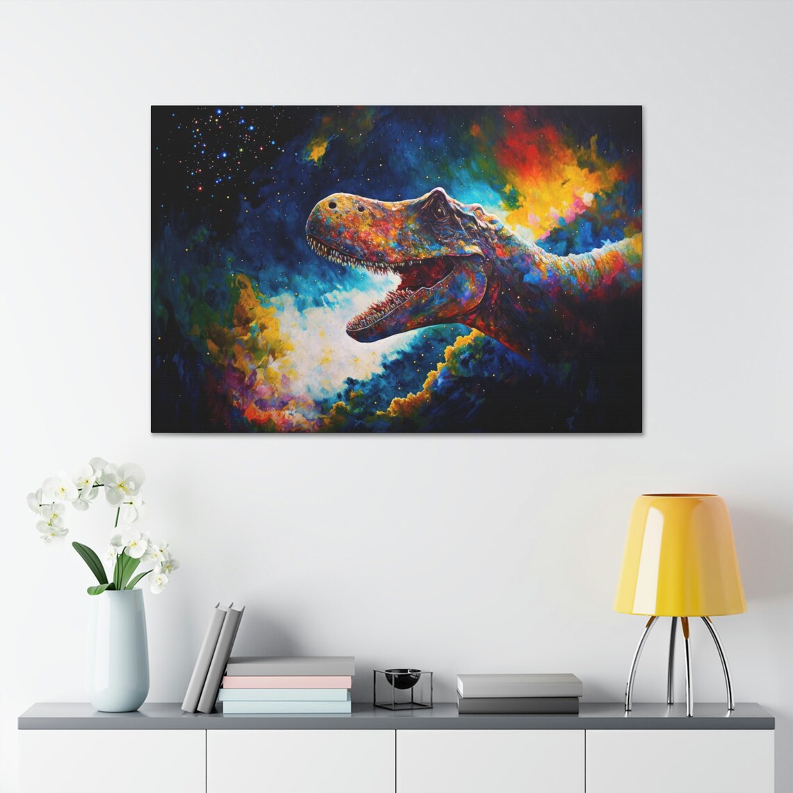 T Rex Oil Painting, Colorful Space Dinosaur Art Print - Image 2