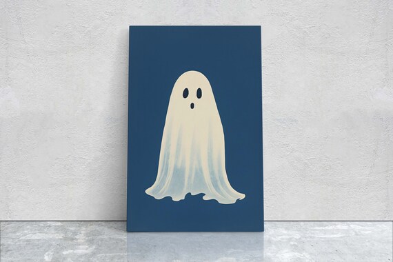 Cute Watercolor Ghost Pastel Blue Simple Halloween Decor Art Poster