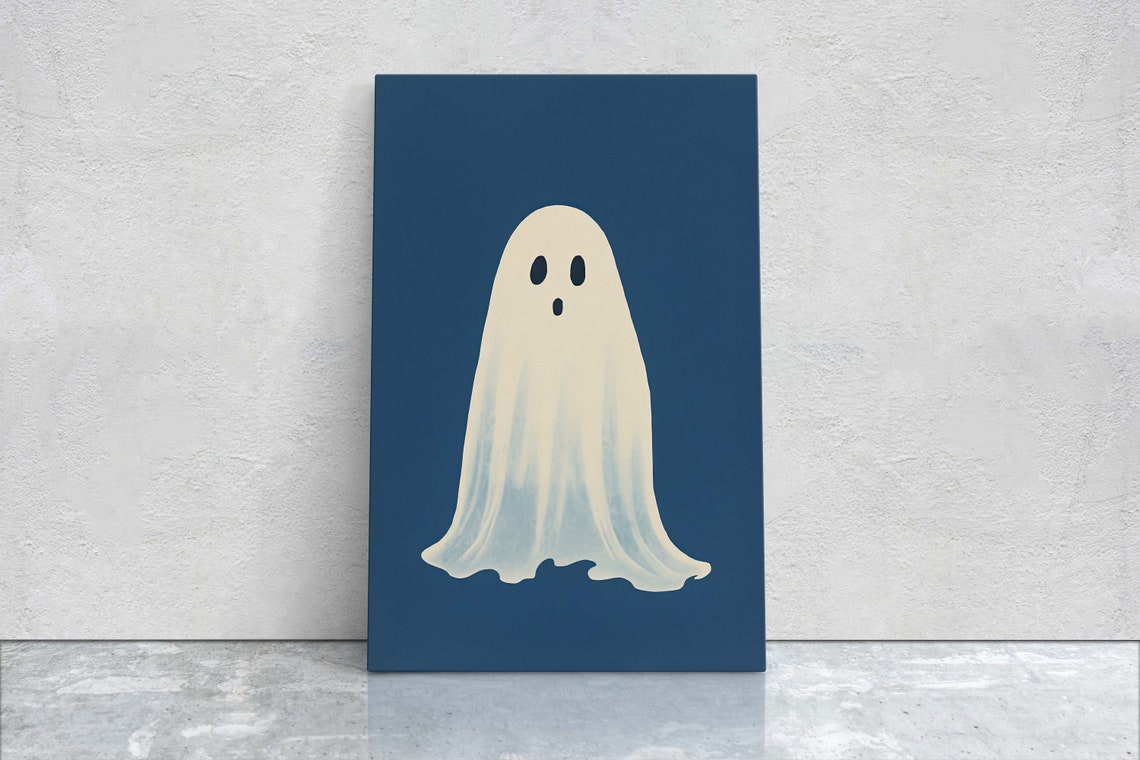 Cute Watercolor Ghost Pastel Blue Simple Halloween Decor Art Poster