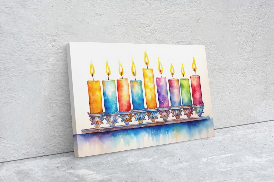 Hanukkah Menorah Watercolor Holiday Art Print - Image 2