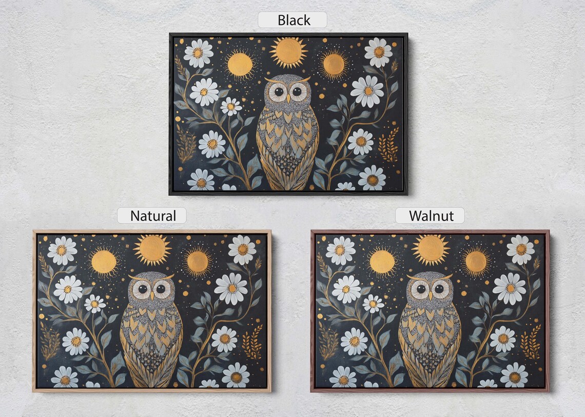 Owl Celestial Folk Art, Whimsical Cottagecore - Image 2