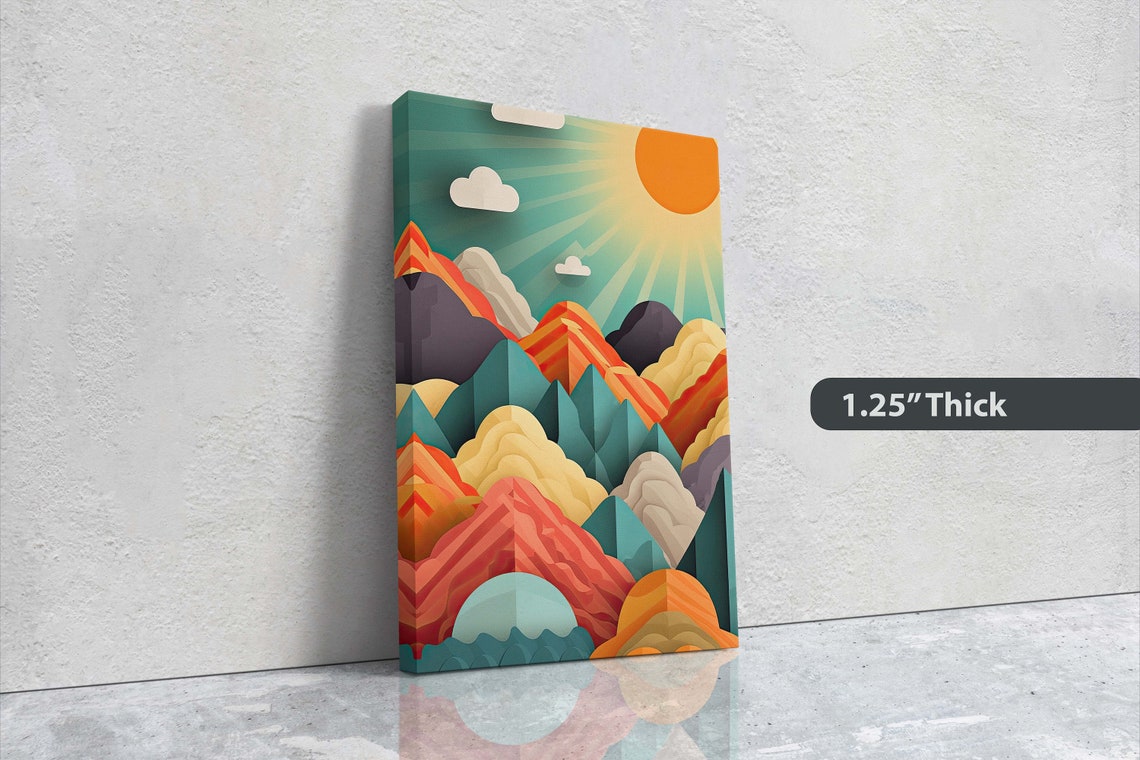 Minimalist Mountains Sunset Decor Flat Art Vibrant Color Bold Art Vertical Abstract Mountain Mid Century Modern Scandinavian - Image 3