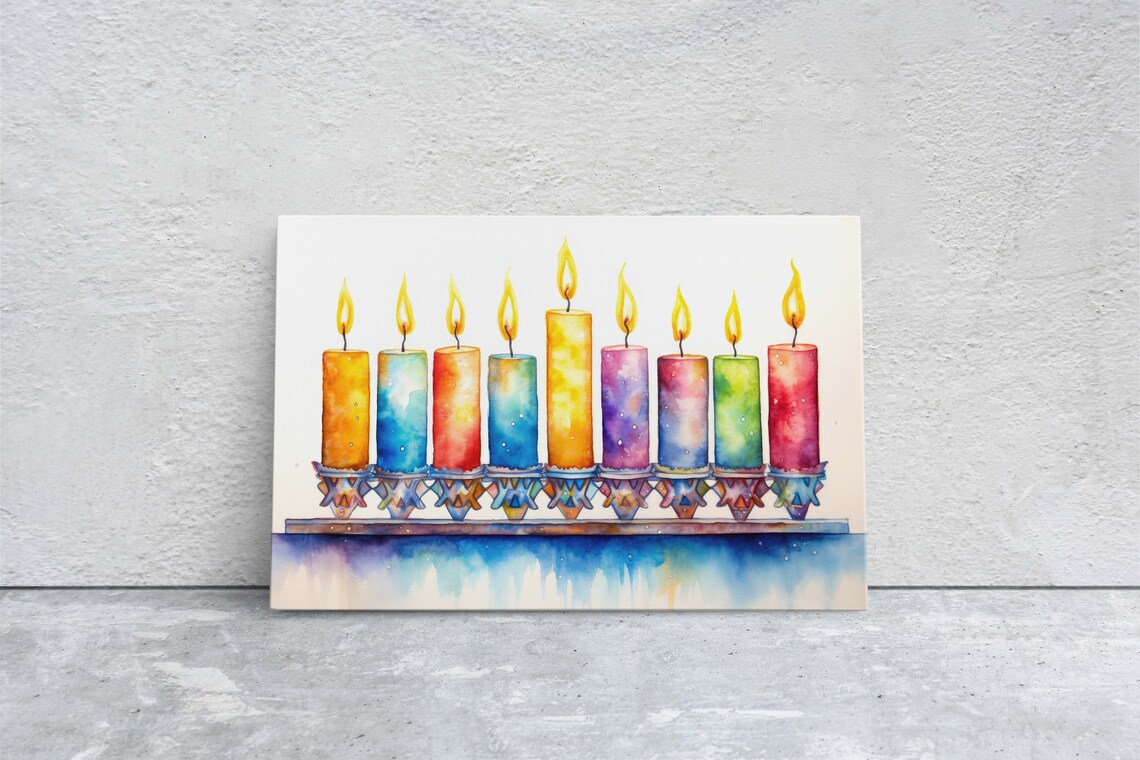 Hanukkah Menorah Watercolor Holiday Art Print