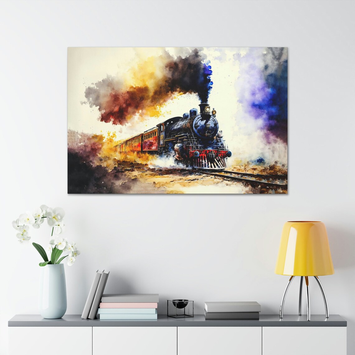 Train Watercolor Poster Print, Colorful Steam - Image 2