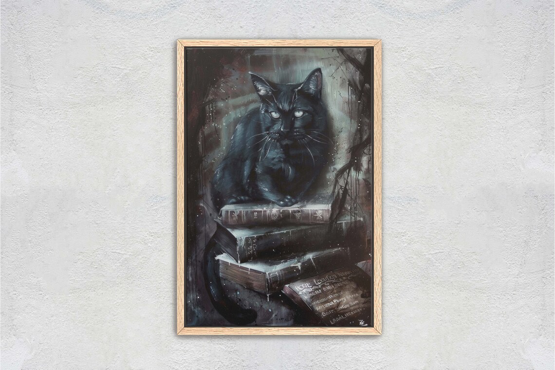 Arcania Black Cat, Dark Academia Halloween Decor - Image 2