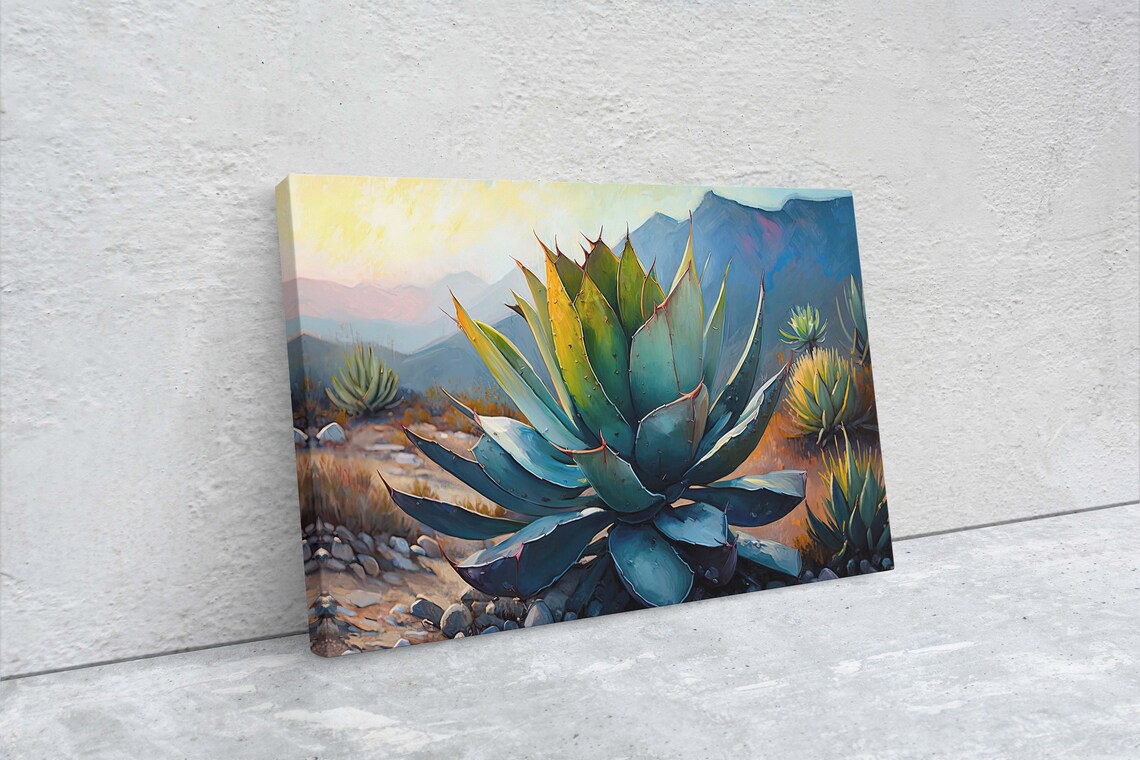 Agave Desert Landscape, Oil-Painting-Style Art Print - Image 2