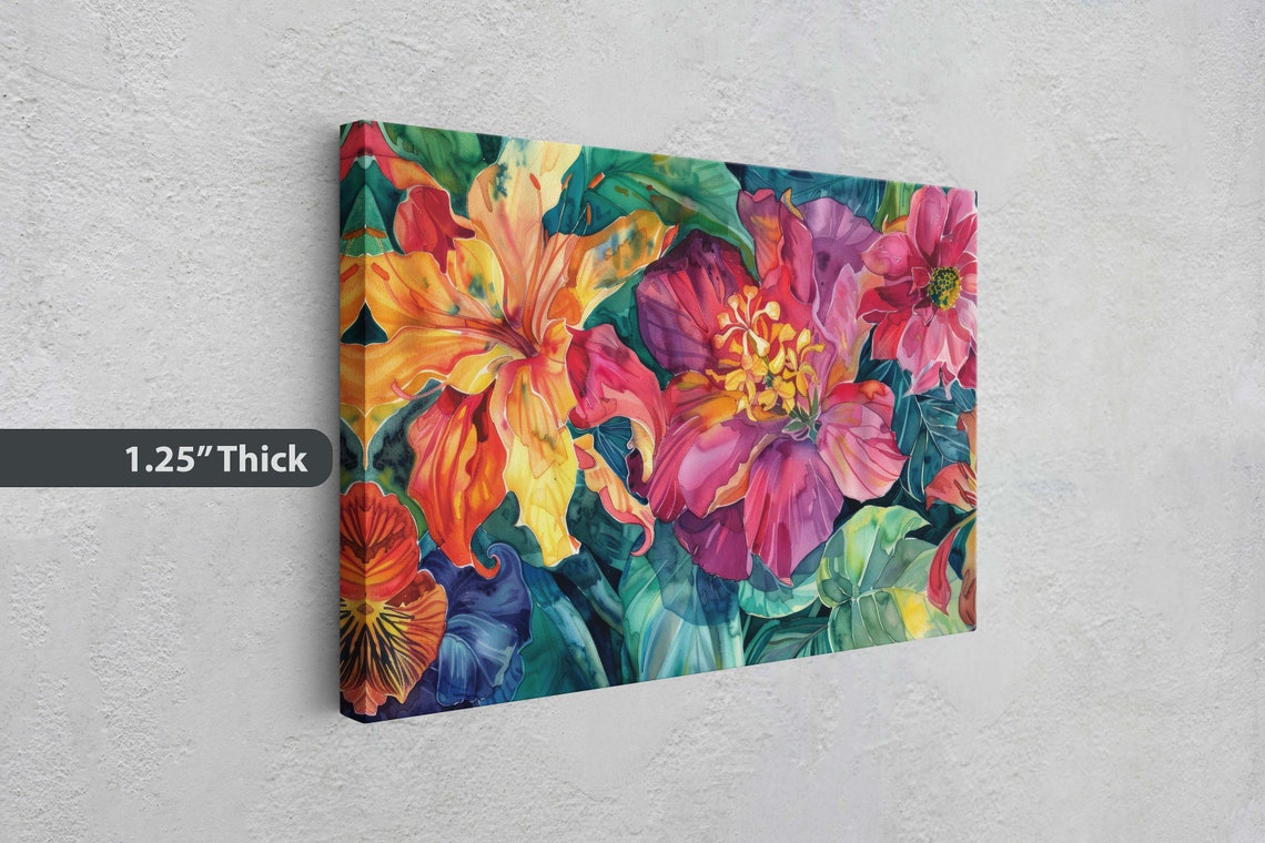 Vibrant Tropical Lily Hibiscus Blooms Lush Watercolor Flower Art Print - Image 3