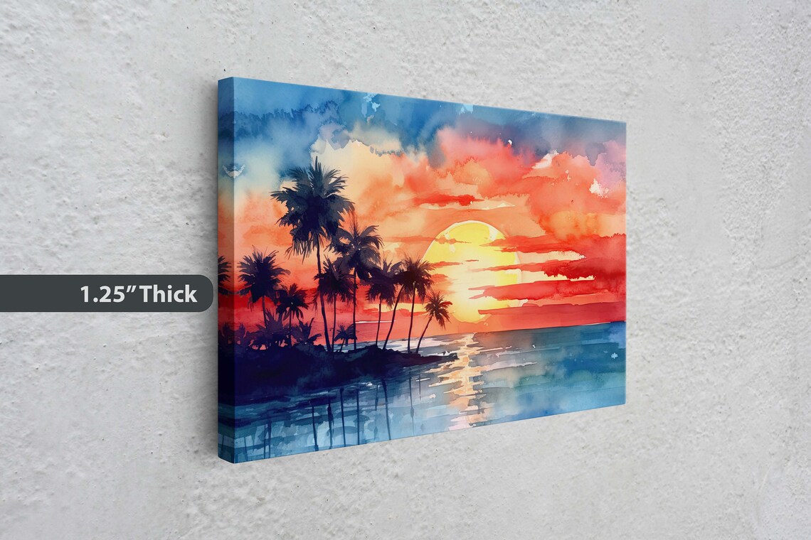 Beach Sunset On Tree Silhouette Watercolor Art Print - Image 3