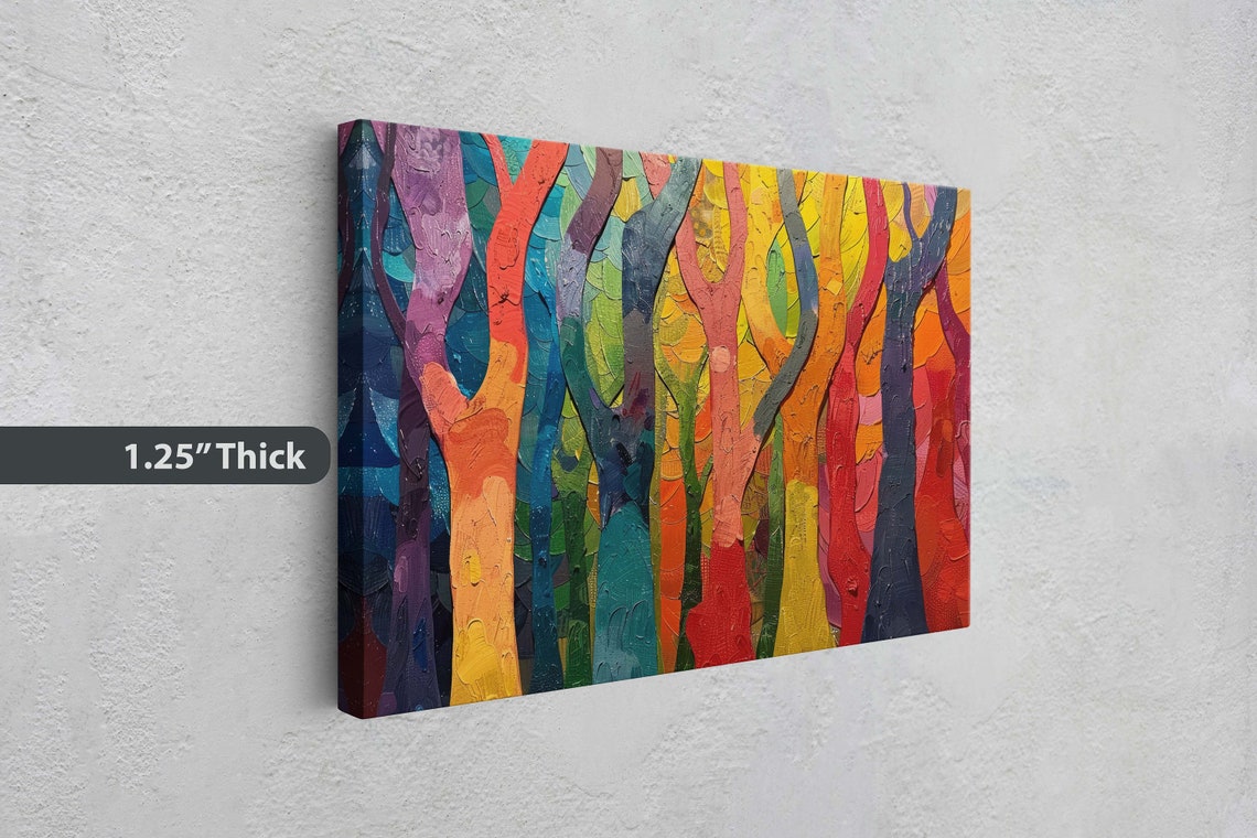 Rainbow Abstract Tree Trunks Impasto Texture Colorful Forest Art Print - Image 3