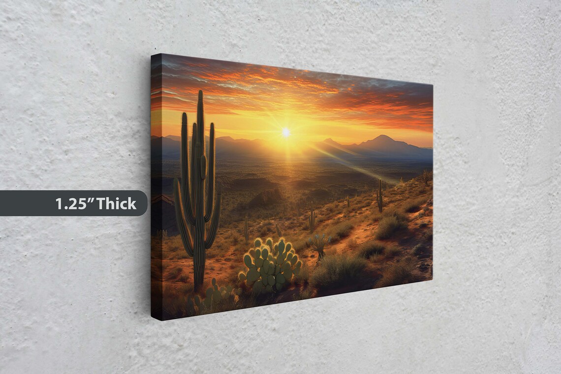 Sonoran Desert Sunrise Saguaro Cactus Golden Sky Landscape Poster - Image 3