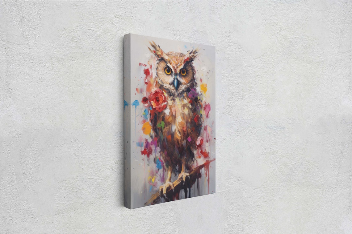 Expressive Brown Owl With Red Rose Abstract Wildlife Art Poster - Image 2