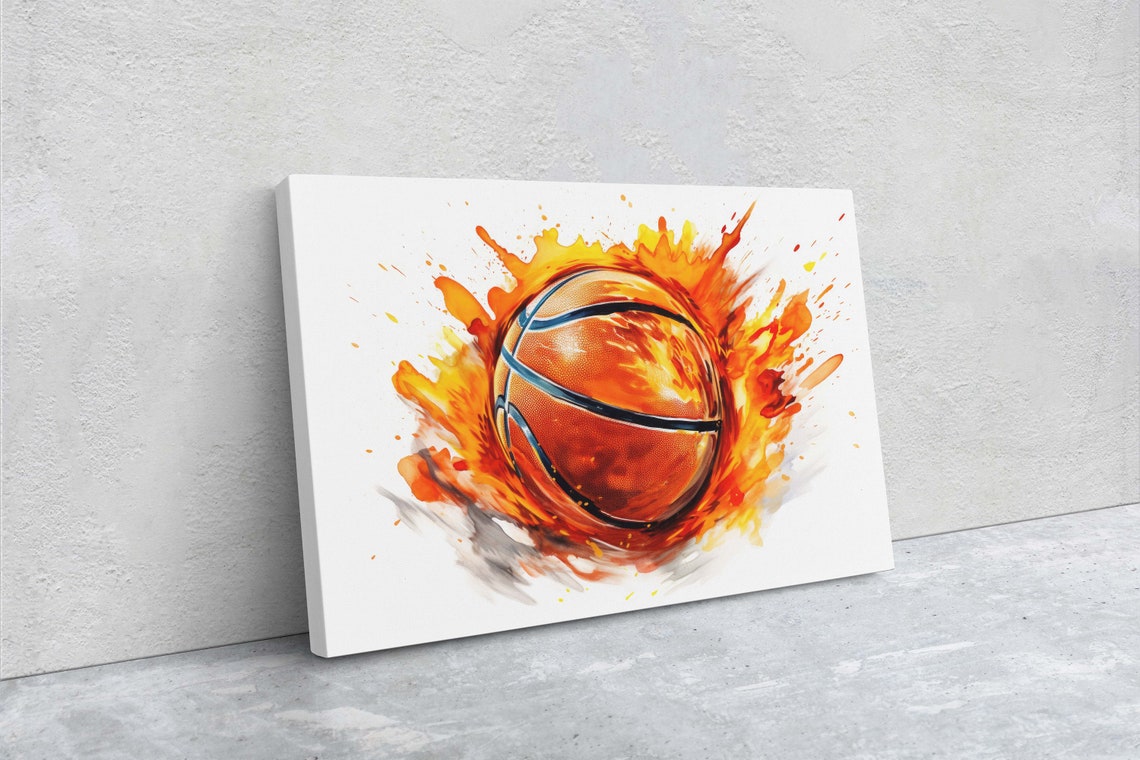 Flaming Basketball Fire Splash Watercolor Dynamic Sports Art Poster - Image 2