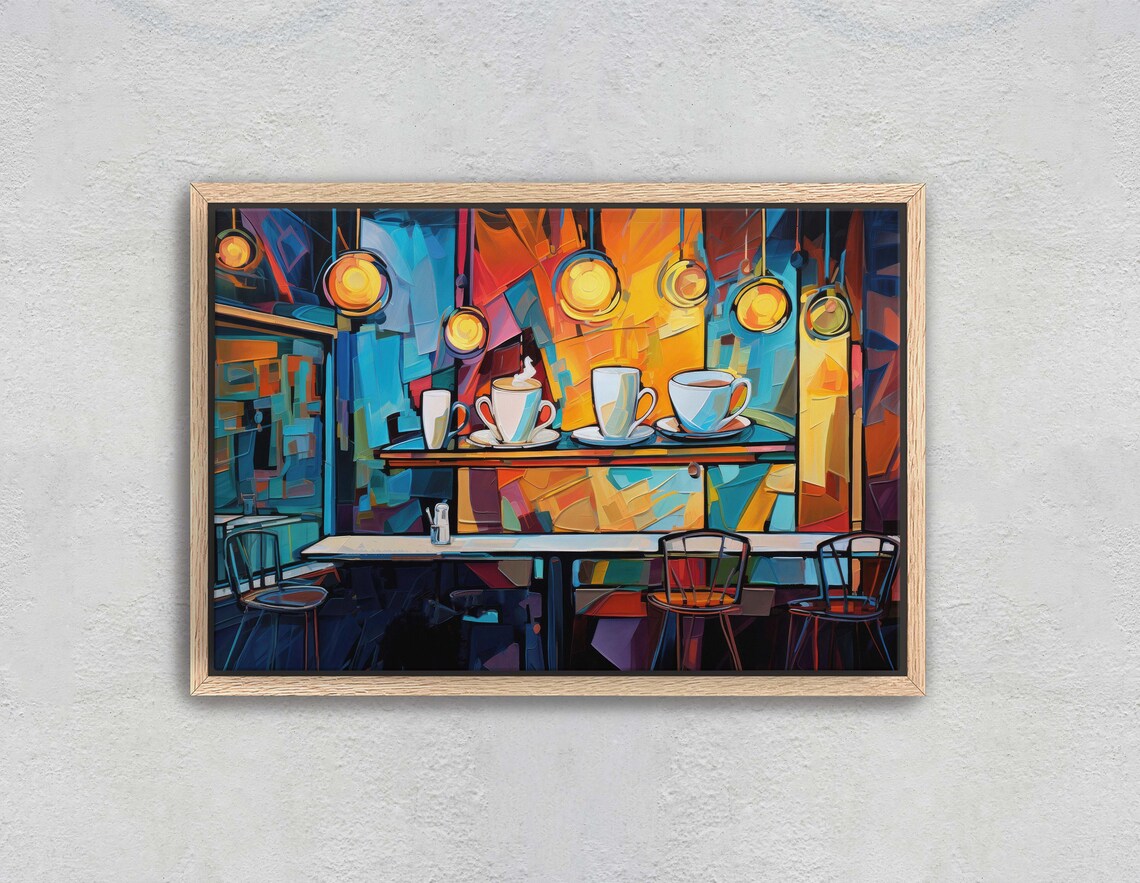 Vivid Coffee Shop Cubist Art Colorful Latte Cups Wall Art Poster - Image 2