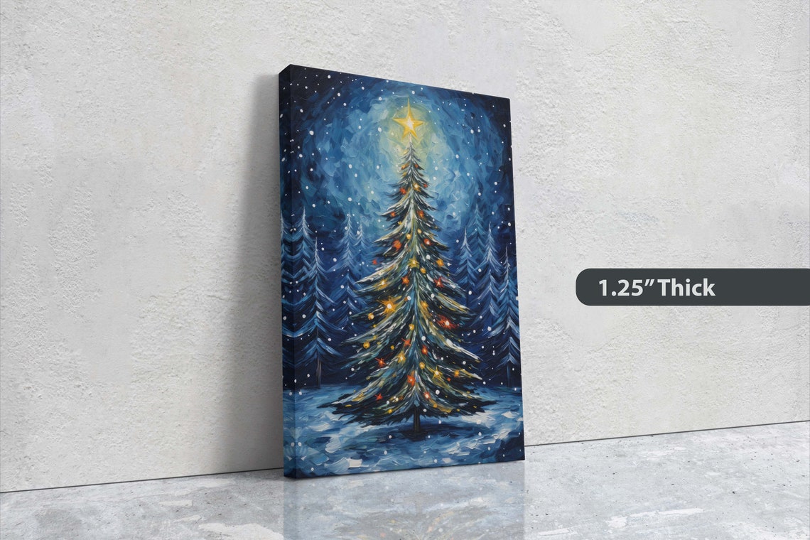 Glowing Christmas Tree Star Night Snow Covered Pines Holiday Poster - Image 3