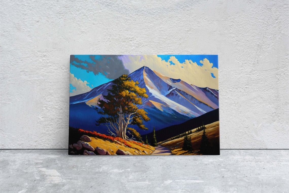 Colorado Rocky Mountain Peak Golden Autumn Tree Trail Painting Poster
