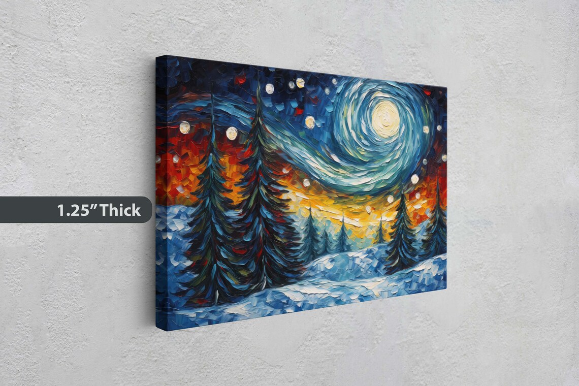 Van Gogh-Inspired Winter Starry Night, Art Print - Image 3