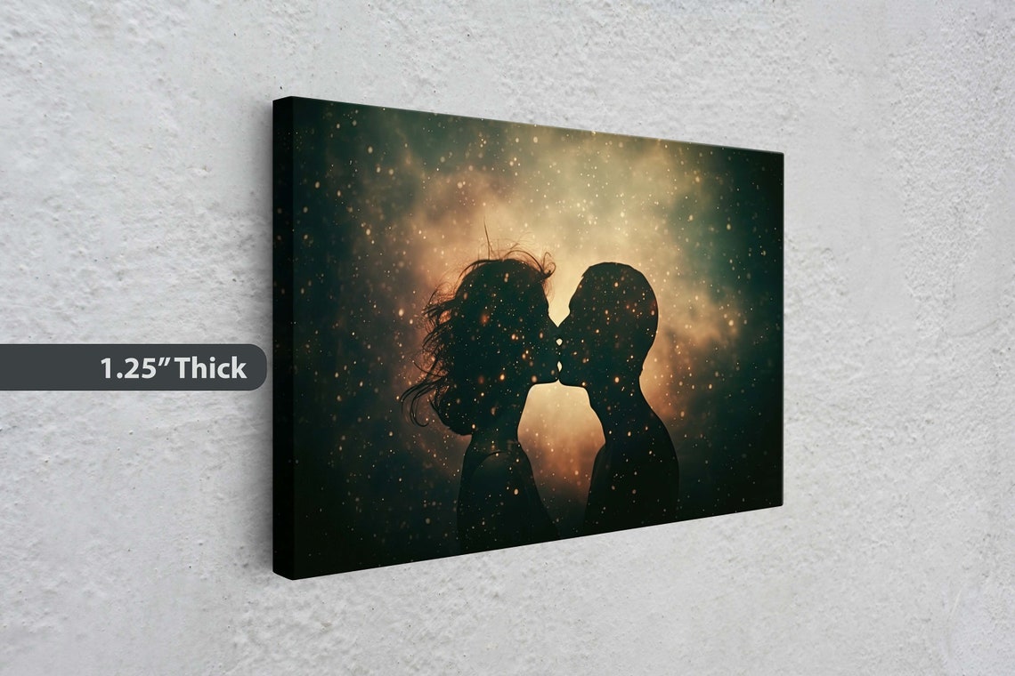 Starry Night Kiss Silhouette Couple Romance Celestial Love Wall Art - Image 3