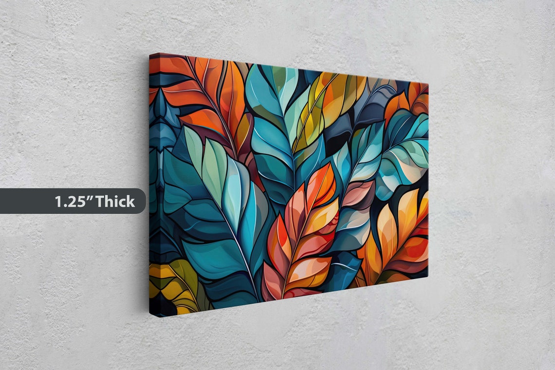Bold Abstract Tropical Leaves Teal Orange Navy Botanical Art Poster - Image 3