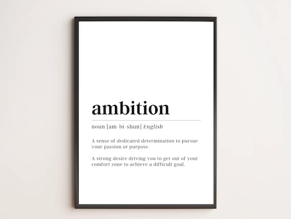 Ambition Definition Dictionary Style Motivational Office Wall Art