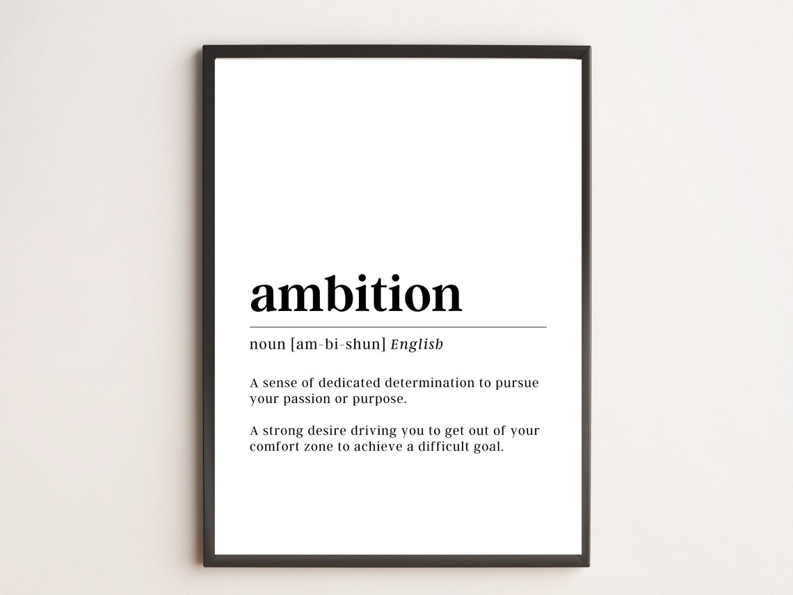 Ambition Definition Dictionary Style Motivational Office Wall Art