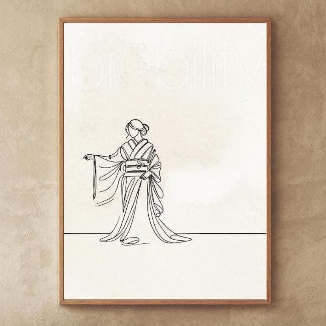 Japanese Kimono Traditional Dress Continuous Line Drawing Poster