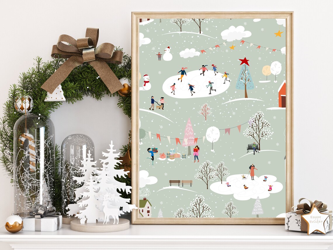 Busy Winter Village Art Print, Holiday Decor - Image 2