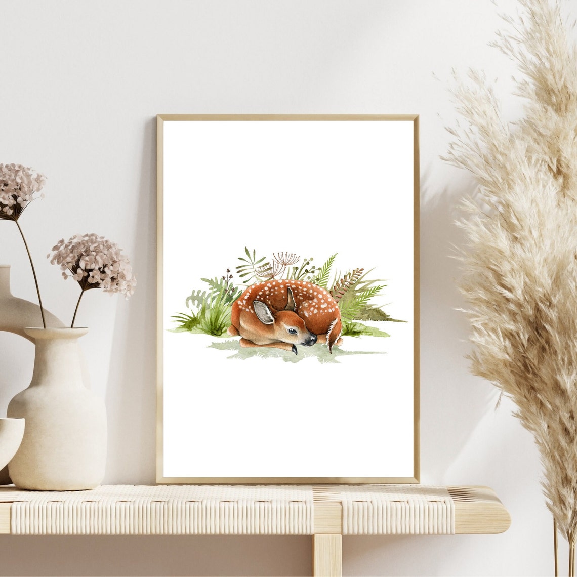 Sleeping Fawn Woodland Animal Nursery Decor Baby Deer Wall Art Forest Animal Wall Art For Kids Baby Animal Art