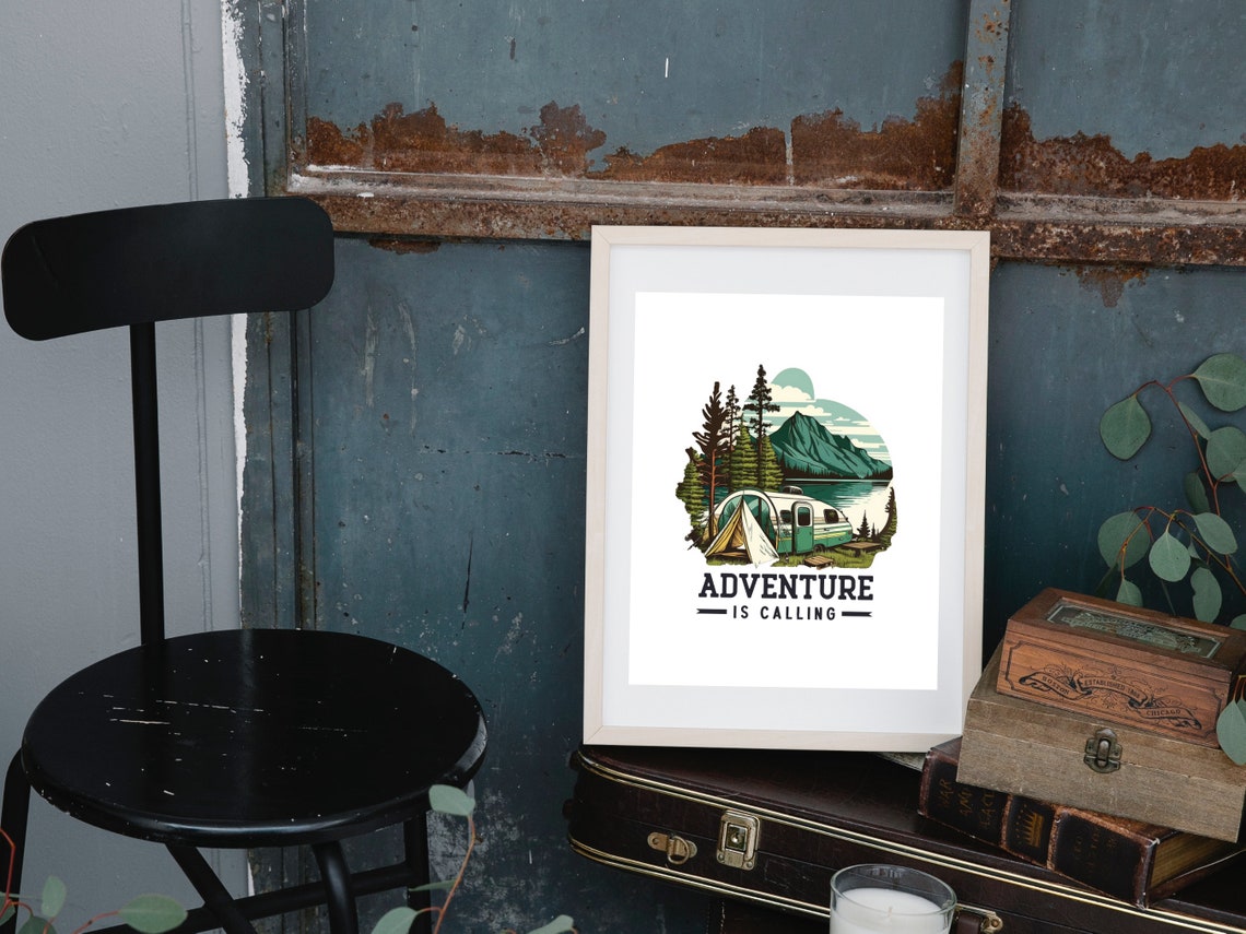Adventure Is Calling Vintage Camping Trailer Lake Mountain Poster - Image 4