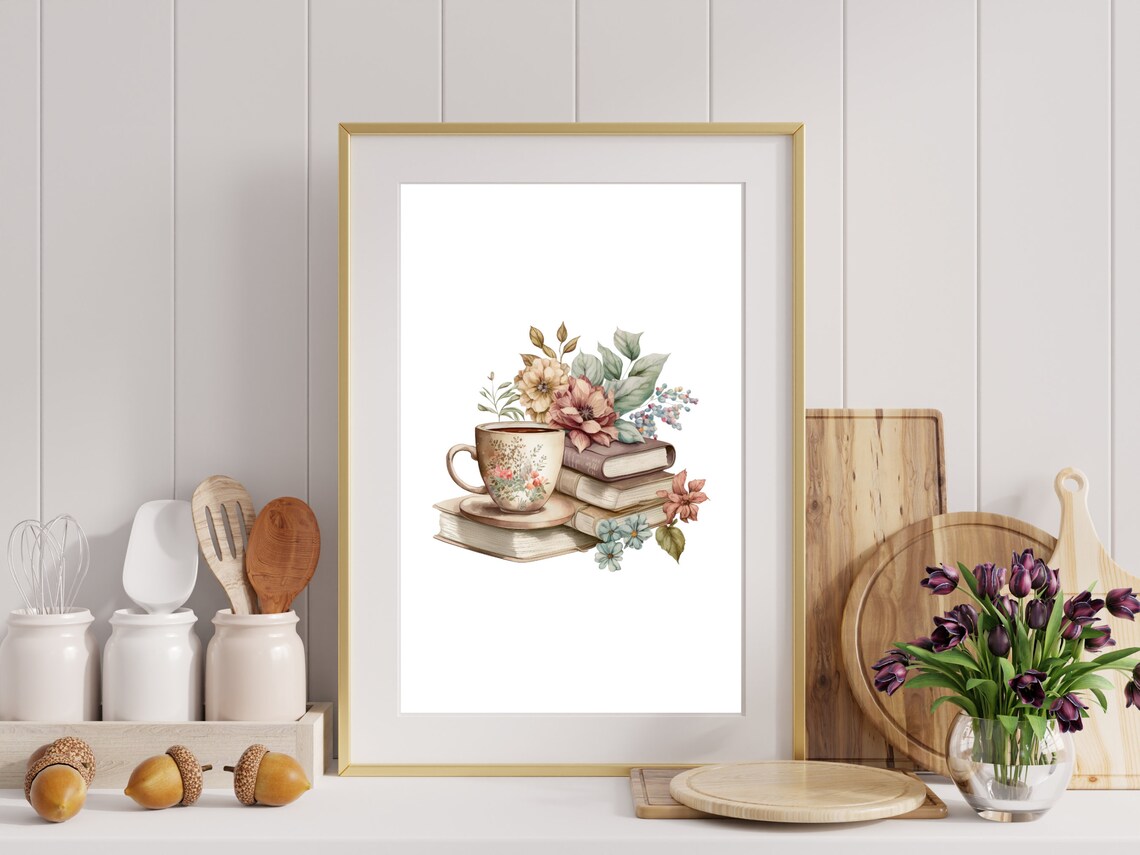 Coffee Lover Print, Book Lover Kitchen Art Poster - Image 4