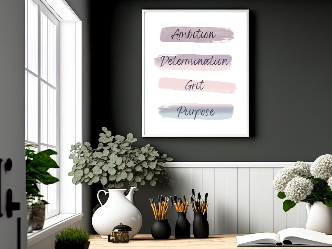 Ambition Determination Grit Purpose Brushstroke Quote Wall Print - Image 2